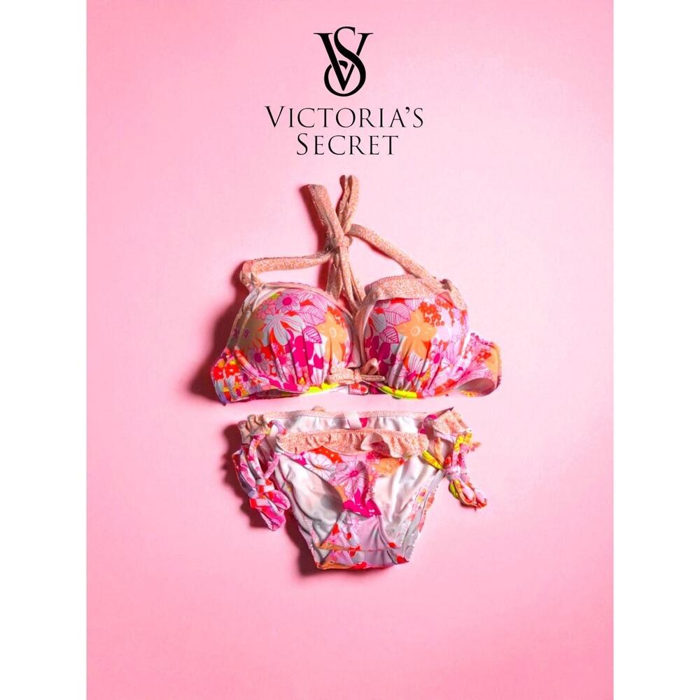 NWT Victoria’s Secret Bombshell Bikini 34A/XS Bright Floral Y2K Ruffle Set